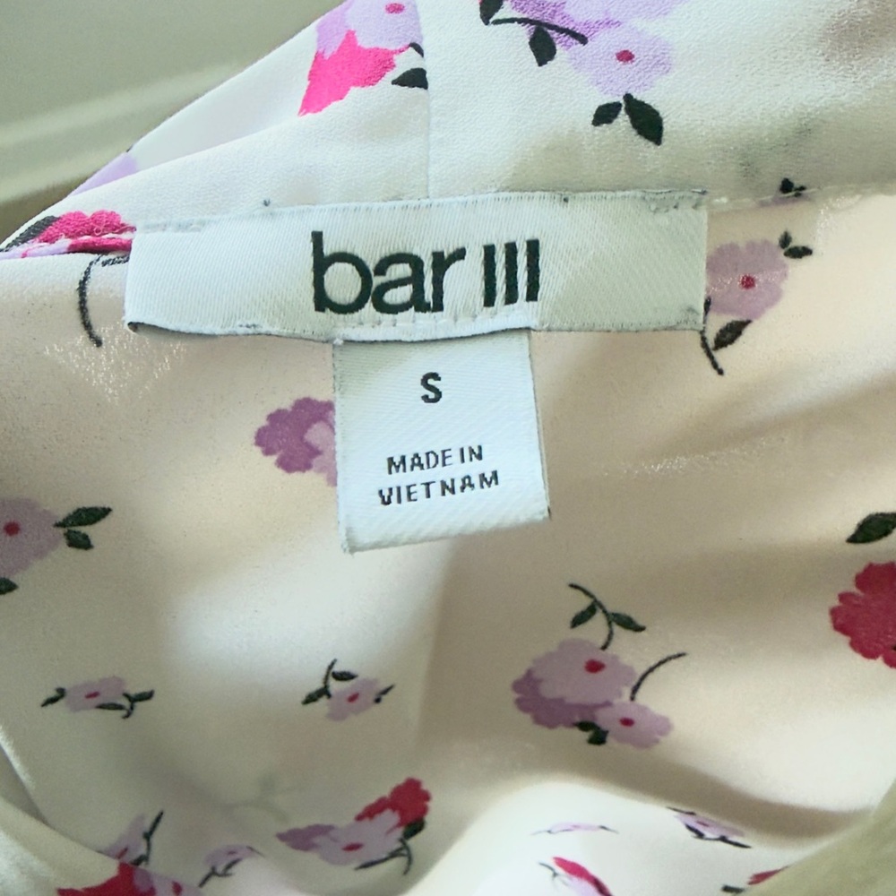 Bar III Cream Blouse with Pink and Red Floral Design